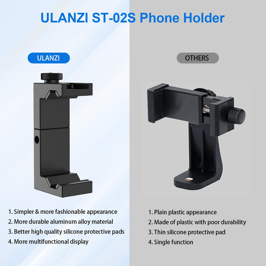 ULANZI ST-02S Aluminum Phone Tripod Mount w Cold Shoe Mount, Support Vertical and Horizontal, Universal Metal Adjustable Clamp for iPhone 12 11 Pro Xs X Max 8 7 Plus Samsung Android Smartphones