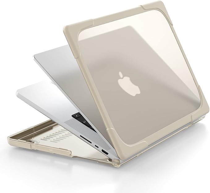 Batianda Compatible with New MacBook Pro 16 inch Case 2024 M4 Chip 2023 2021 Release with M3 M2 Pro Max, Heavy Duty Protective Plastic Hard Shell with Fold Kickstand & Keyboard Cover Protector, Khaki