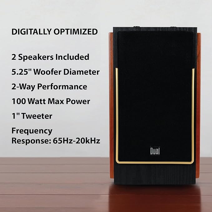 Dual Electronics LUHSL20B Cherrywood and Black 2-Way Bookshelf Speakers with Bluetooth | Home Stereo, PC | Loud & Deep Rich Bass | Wireless Remote Control | Smart Speaker Dock | Sold in Pairs