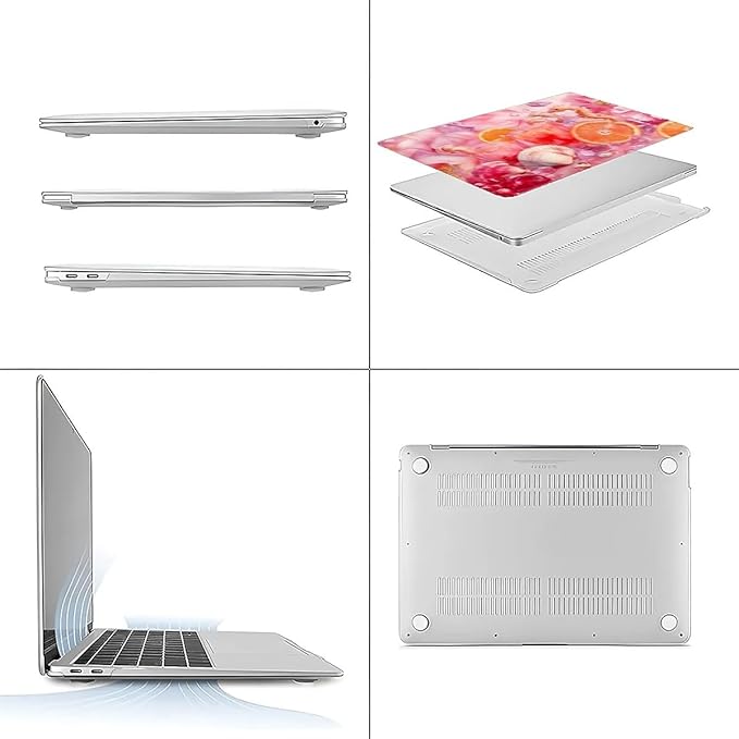 Compatible with MacBook Air 13.3 13.6 Inch Case 2022 2021 2020 2019 Plastic Hard Shell Case Cover,13.6 Air (A2681) M2 2022, Pink Floral with Sea Shells