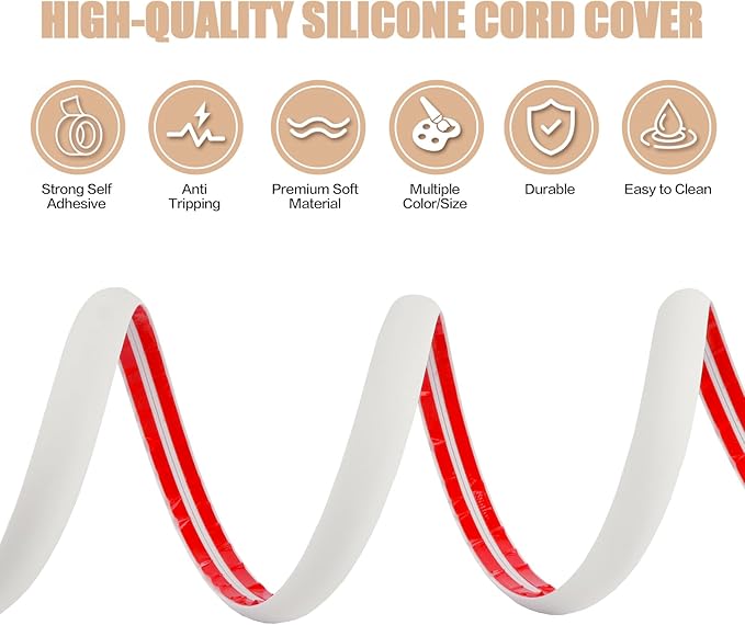 Floor Cord Cover Cable Cavity Self Adhesive Cord Hider Floor 10FT Floor Cable Management Power Cord Protector Floor Electric Cord Covers for Offices, Gym, Exhibitions (Beige, 1.18" x 20')