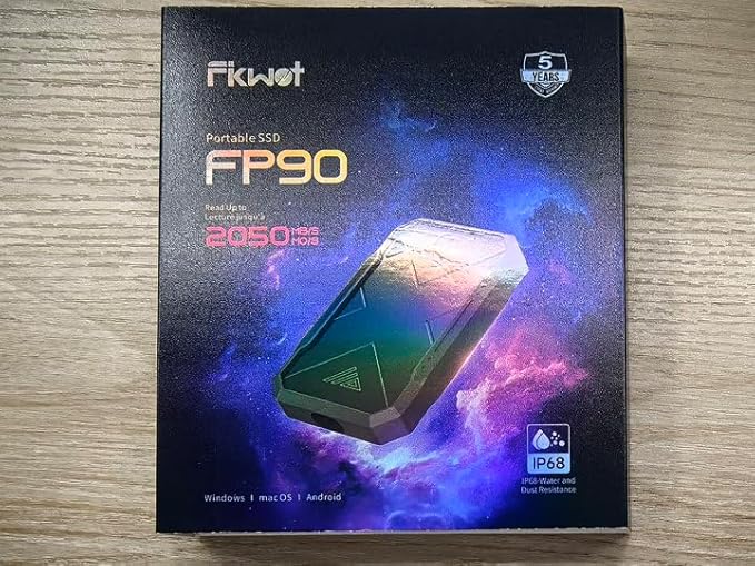 1TB Portable SSD, Up to 2050MB/s, USB 3.2 Gen2 USB-C, IP68 Water & Dust Resistant, Shockproof, External Solid State Drive for Smart TV, Cameras, iPhone 16/15, Windows, Mac and Other Devices (FP90)