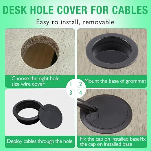 2 Pcs Desk Grommet 2-1/16" / 53 mm, Desk Cord Hole Cover, Cable Grommet ABS Plastic, Desk Hole Grommet for Home & Office Pc, Detachable Adjustable Cable Cord Organizer-Light Grey