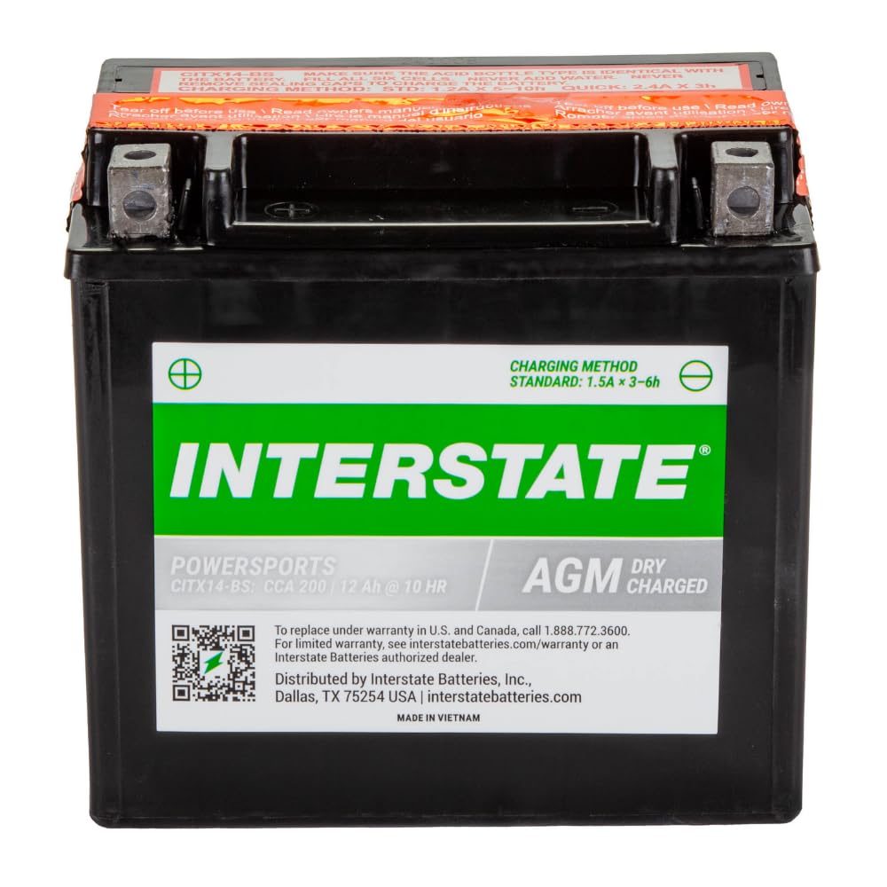 Interstate Batteries YTX14-BS Powersports Battery 12V 12Ah 200CCA AGM