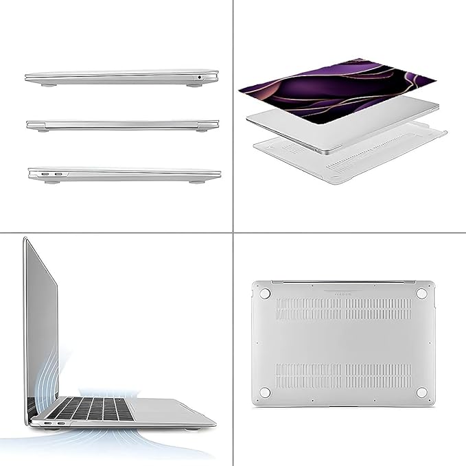 Compatible with MacBook Air 13.3 13.6 Inch Case 2022 2021 2020 2019 Plastic Hard Shell Case Cover,13.6 Air (A2681) M2 2022, Purple and Gold Color Line