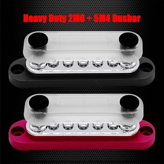 2 x M6 (1/4") Power Distribution Block Bus Bar 12V with 5 x M4 (#8) Screws, Ampper 4.3" 150A Marine BusBar Battery Distribution Block W/Cover for Car Boat Solar (Red & Black)