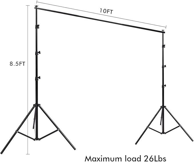 Photo Video Studio 10 x 8.5ft Stand with Muslin Backdrop (Green/White/Black) & 85W 5500K Led Bulb & Umbrella Lighting Kit Photography Background Support System Kit,Clamp, Carry Bag