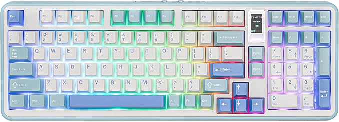 Vibe99 Wireless Gaming Keyboard with 1.06'' Screen, 96% Hot Swappable Creamy Mechanical Keyboard with Gasket Structure, BT5.0/2.4GHz/USB-C, 5-Layer Padding, RGB, NKRO for Win/Mac (Blue)
