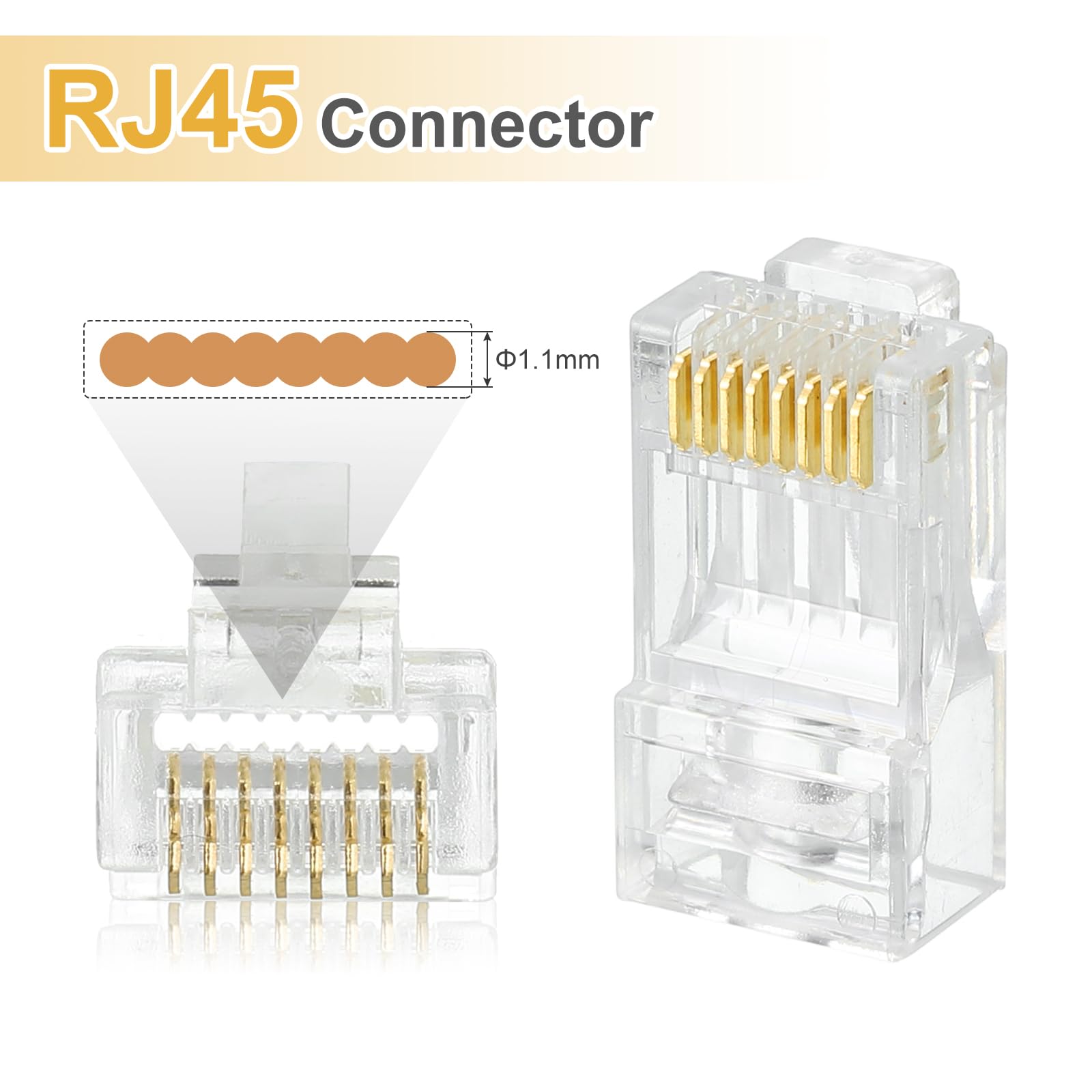 MECCANIXITY 30pcs Cat6 RJ45 Pass Through Connectors, RJ45 Connector 8P8C Gold Plated Plugs with 30pcs White Strain Relief Boots for Solid or Stranded UTP Ethernet Cable, 1.1mm