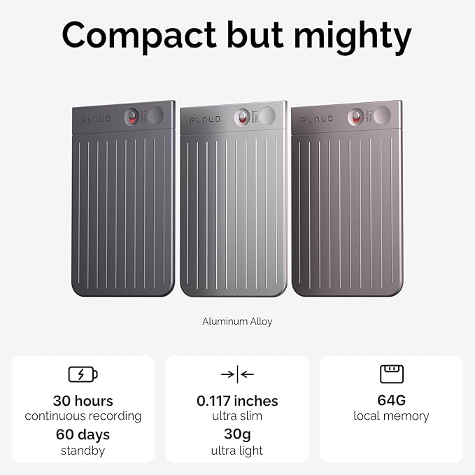Plaud Note AI Voice Recorder Black with Black Case, App Control, Transcribe & Summarize with AI Technology, Support 112 Languages, 64GB Memory, Audio Recorder for Lectures, Meetings, Calls