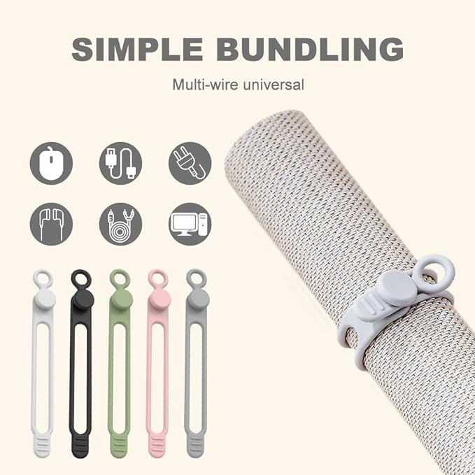 30pcs Data Cable Organizer, 2025 New Silicone Cable Ties Cable Management Organizer, 106mm Reusable Cord Organizer, Colorful Wire Organizers for Cords (30)