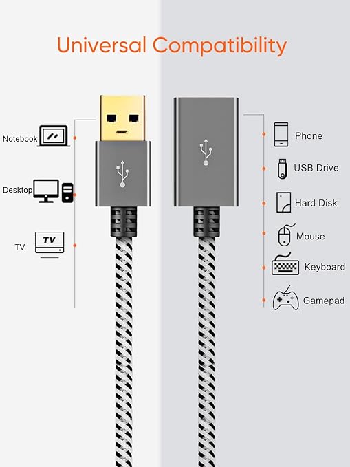 CableCreation [2-Pack] Short USB 3.0 Extension Cable 1FT, USB 3.0 A Male to Female Extender for VR, PlayStation, Xbox, Keyboard, Printer, Scanner, Space Gray 0.3m