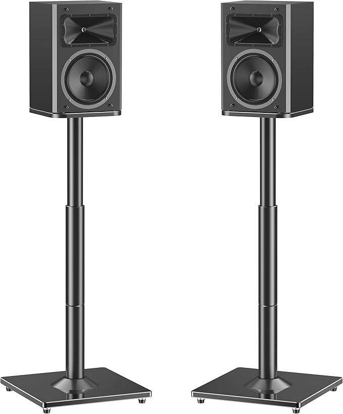 MOUNTUP Universal Speaker Stands Pair 28.3" to 37.4" Height Adjustable Floor Speaker Stands, Holds Bookshelf & Satellite Speaker Large Speaker, Up to 22LBS Cable Concealing 9.8" Plate Black MU9132-L