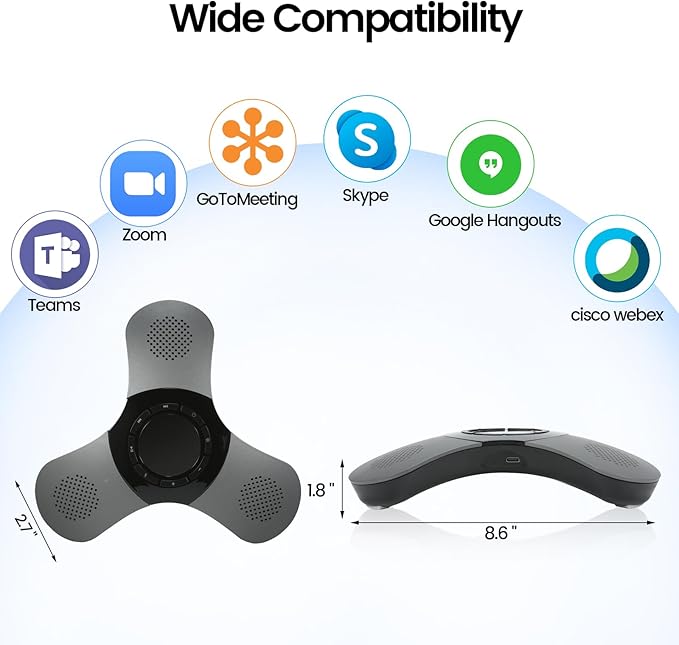 Conference Speaker with Microphone 360°Voice Pickup USB-C Speakerphone Home Office Compatible Skype/Teams/Zoom Noise Cancelling Omnidirectional Meeting Room Bluetooth Speaker with Mic for 10 People
