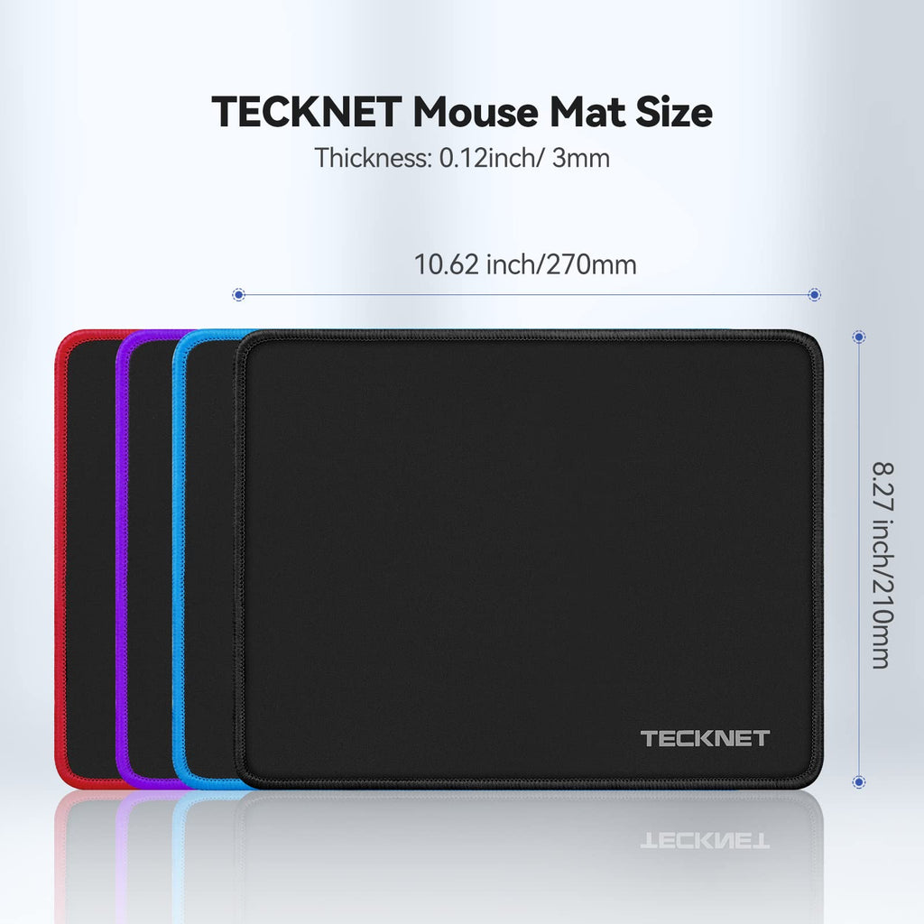 TECKNET Mouse Pad with Durable Anti-fray Stitching, Black Small Mousepad