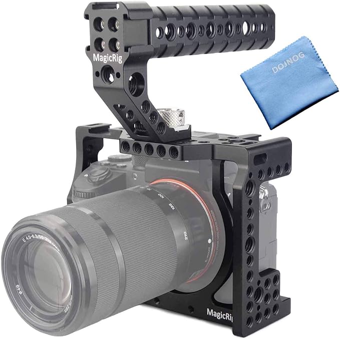 A7iii / A7riii Full Camera Cage Rig and ARRI Locating Top Handle,with 5 Cold Shoe Mounts, 1/4" & 3/8" ARRI Holes, for Sony A7III /A73 /A7RIII /A7R3 /A7M3(A7R Mark III/ILCE-7RM3)