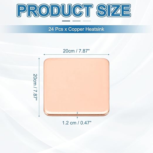 PATIKIL Copper Heatsink Pad Shims, 24 Pcs 20x20x1.2mm Copper Pad Shim IC Chipset GPU CPU Thermal Heatsink for Cooling Laptop Desktop Computer