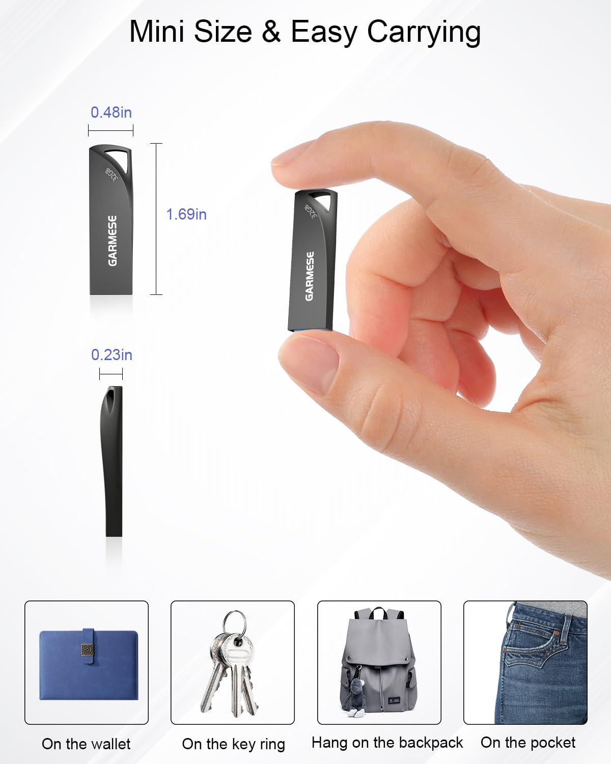 GARMESE Metal USB Flash Drive with Keychain Portable Memory Stick 32GB 5 Pack
