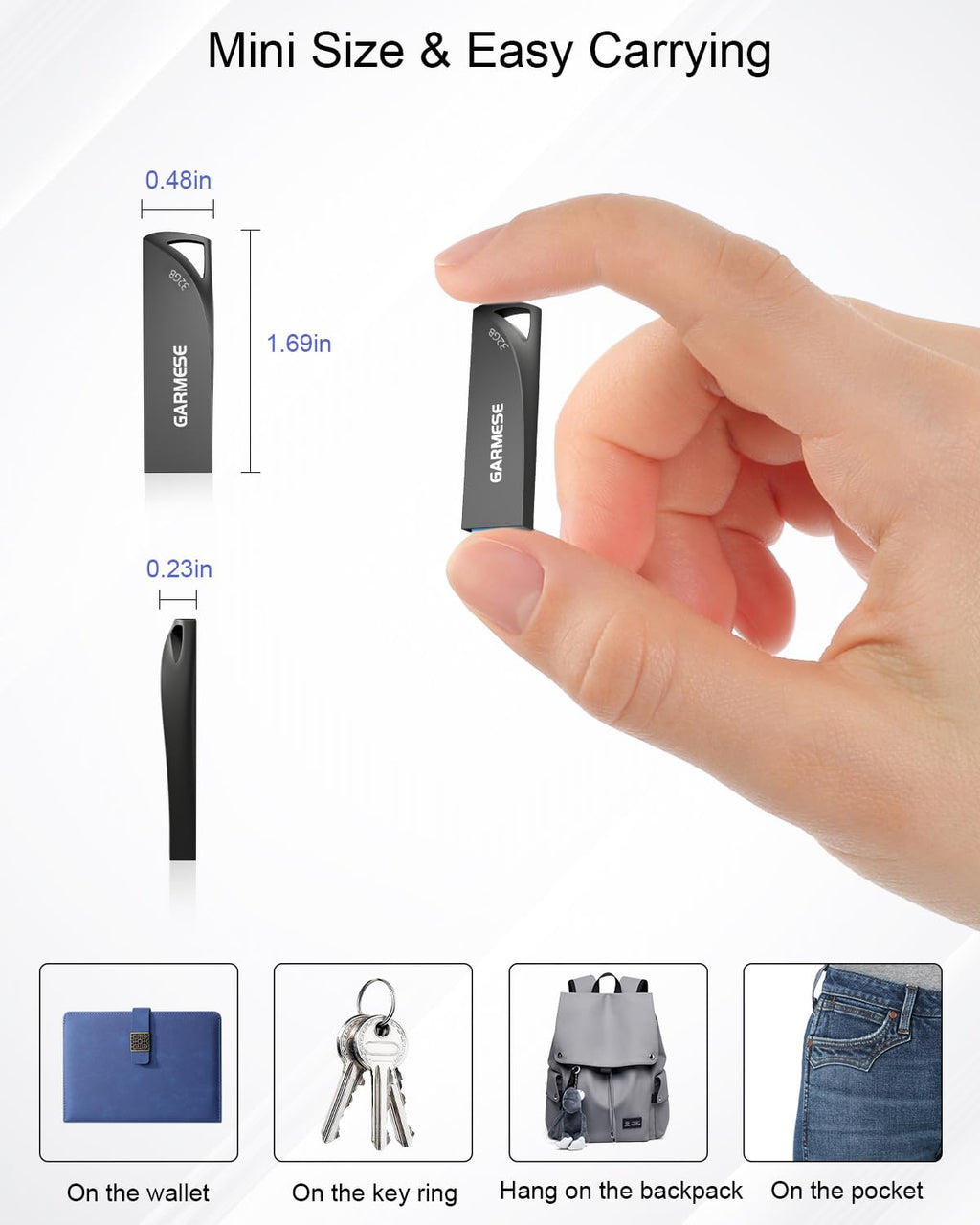 GARMESE Metal USB Flash Drive with Keychain Portable Memory Stick 32GB 5 Pack