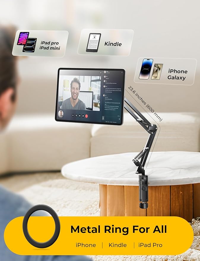 LISEN Gooseneck Phone Holder for Bed Magsafe Phone Stand for iPhone 16 15 Stand Holder for Desk Adjustable for Magsafe Accessories Recording for iPhone Mount for Filming Camera Laying Down