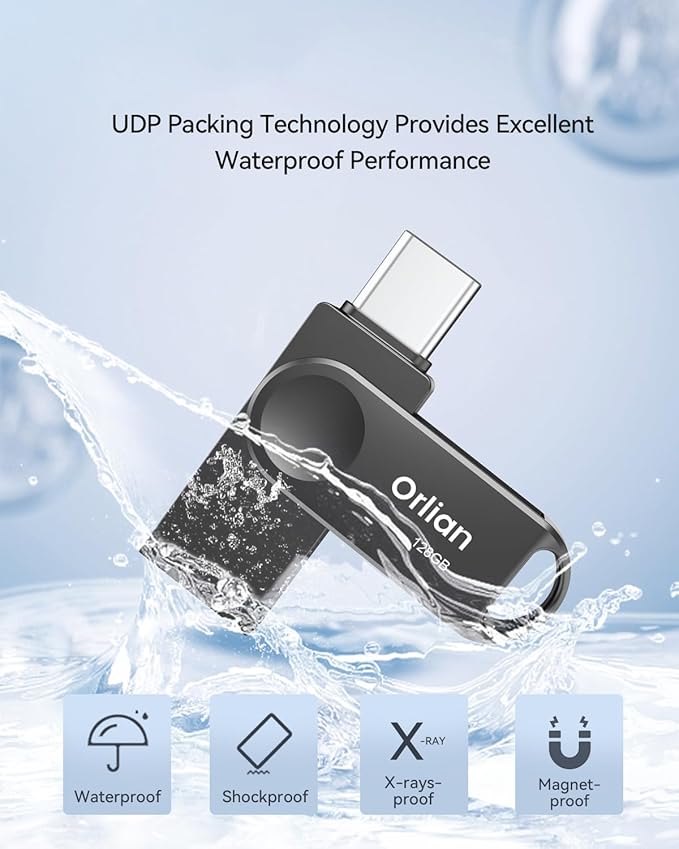 128GB 2-Pack USB C Flash Drive, Dual Drive USB 3.0 and Type C Thumb Drive Up to 110MB/s Read Metal Waterproof Portable for PC Laptop Tablet Android Smartphone iPhone 15 and More, Black