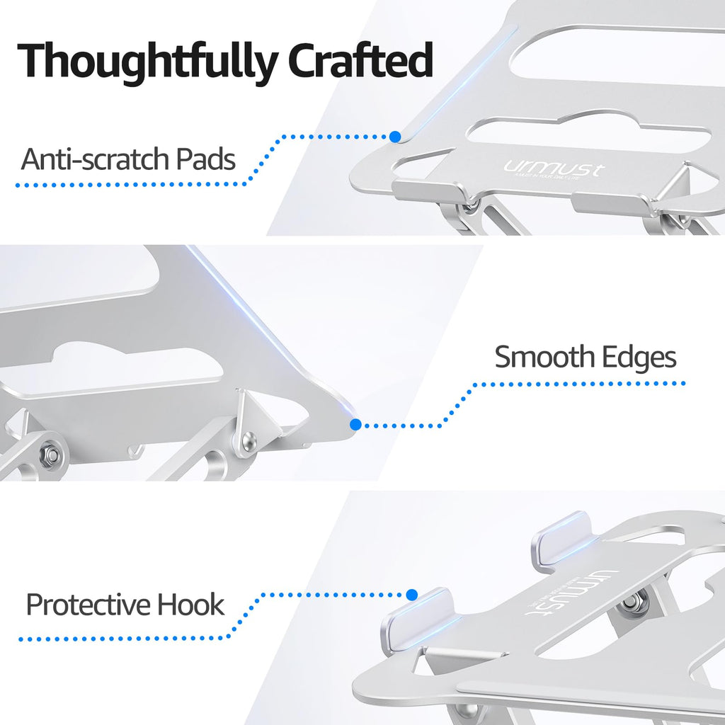 Urmust Laptop Notebook Stand Holder Adjustable Laptop Stand Portable Computer Riser Compatible with MacBook Air Pro HP Dell XPS Lenovo All Laptops 10-15.6"(Silver)