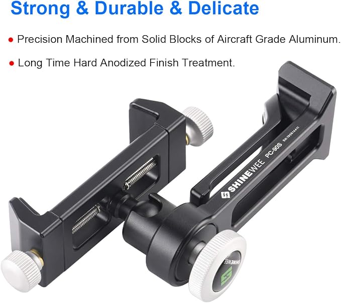 Metal Phone Tripod Mount Adapter, Arca Dovetail and 1/4" Screw Mount,Adjustable Vertical and Horizontal Dock for Samsung Galaxy, iPhone, and Other Smartphones Holder
