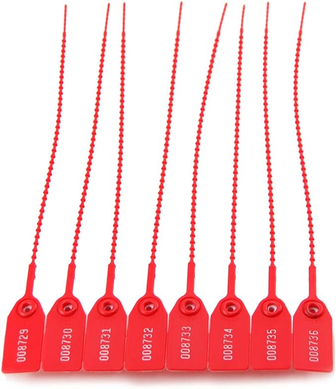 Leadseals(R) 100 Plastic Tamper Seals, Zip Ties for Fire Extinguishers Pull Tite Security Tags Numbered Disposable Self-Locking Tie 250mm Length (Red)