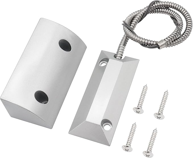 Magnetic Reed Switch Wired Surface Mount Normally Closed NC Contact Sensor Alarm Magnetic Door Switch with 2 Wires, Zinc Alloy Sliver, OC-59