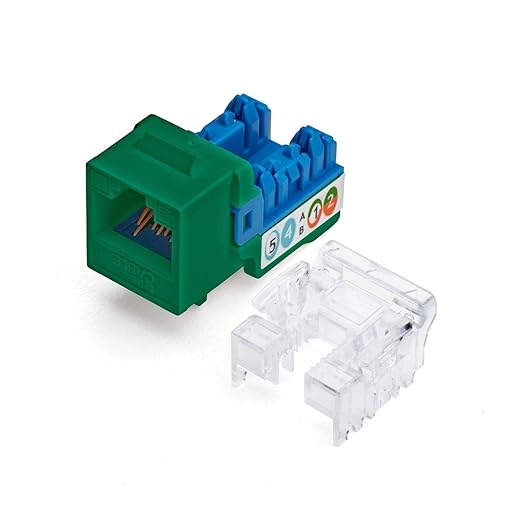 trueCABLE Cat5e Keystone Jack, Unshielded (UTP), 90 Degree Punch-Down, PoE++ (4PPoE) 100W, UL Listed, ETL Verified, ANSI/TIA Certified, Modular RJ45 Female, Green, 24 Pack