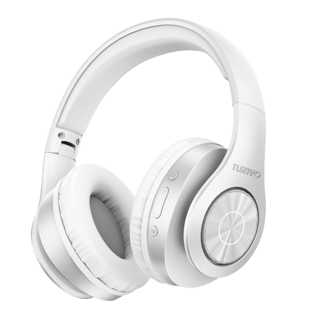TUINYO Bluetooth Headphones Wireless, Over Ear Stereo Wireless Headset 40H Playtime with deep bass, Soft Memory-Protein Earmuffs, Built-in Mic Wired Mode PC/Cell Phones/TV-White