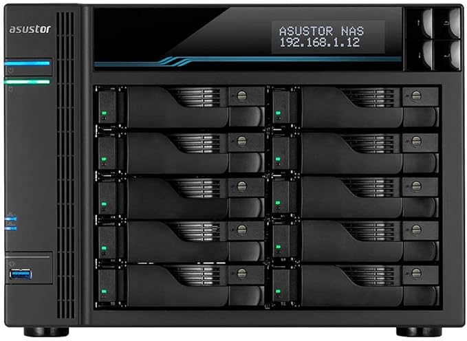 Asustor Lockerstor 10 Pro AS7110T 10 Bay NAS - Network Storage Enclosure, Quad Core 3.4GHz CPU, 8GB RAM DDR4, M.2 NVMe SSD Caching