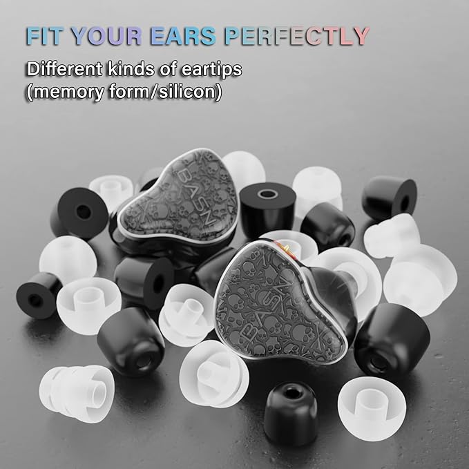 BASN Bmaster5 in Ear Monitors, 1DLC Diaphragm+4BA 5 Drivers Drummers Headphones with Silver-Plated OFC Cable, Noise Isolation IEM Earbuds for Musicians (Midnight Black)