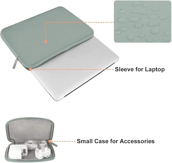 MOSISO Laptop Case 13.3 inch, 13-13.3 inch Laptop Sleeve Bag Compatible with MacBook Air/Pro 13 / Pro 14, HP Dell ASUS Lenovo Notebook, Neoprene Computer Sleeve Bag with Small Case, Antique Green