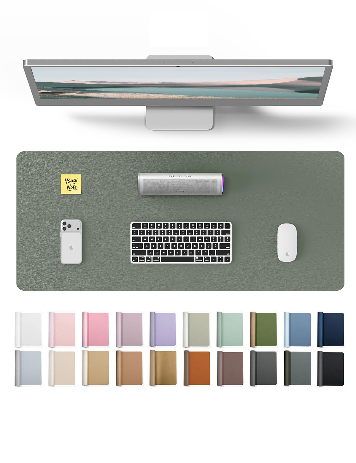 YSAGi Large Extended PU Leather Desk Pad Protector – Non-Slip Waterproof Desk Mat for Office & Home, Easy Clean Mouse Pad & Laptop Writing Blotter 35.4"x17" Black — 23.6" x 13.8"