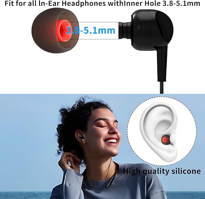 Silicone Earbud Tips Earbud Replacement Tips Eartips Fit Most in-Ear Earbuds(Inner Hole 3.8mm -5.1mm) Headphone Ear Tips Ear Bud Covers 9 Pairs S M L