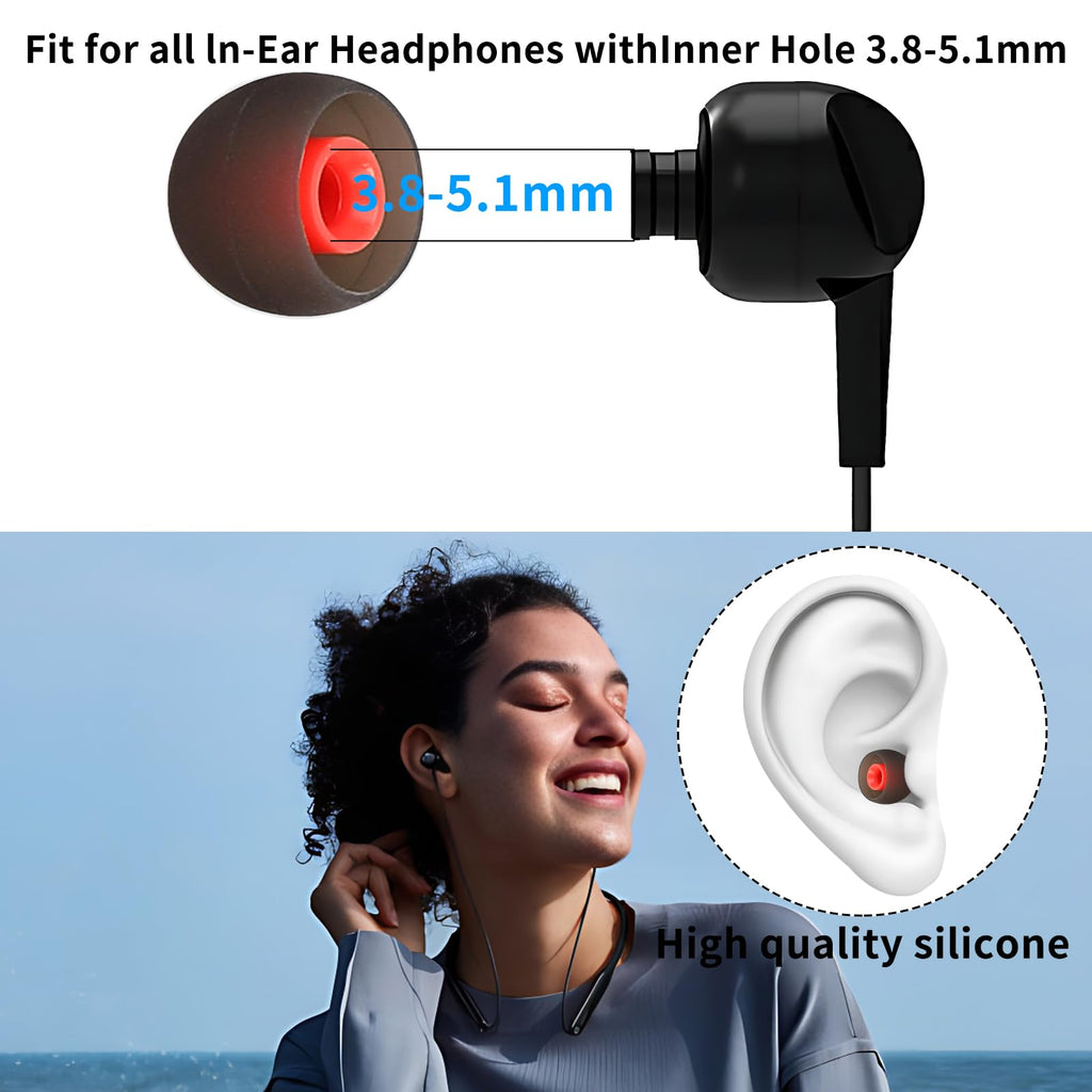 TSZYYM Earbud Tips Ear Bud Tips Soft Anti Slip Washable and Reusable Silicone Replacement Earbud Tips Fit Most in-Ear Earbuds(Inner Hole 3.8mm -5.1mm) 18pcs S M L