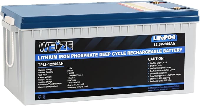 Weize 12V 200Ah LiFePO4 Lithium Battery, Built-in Smart BMS, 8000+ Deep Cycles, Low Temperature Protection Rechargable Battery Perfect for RV, Solar, Marine, Overland/Van, and Off Grid Applications
