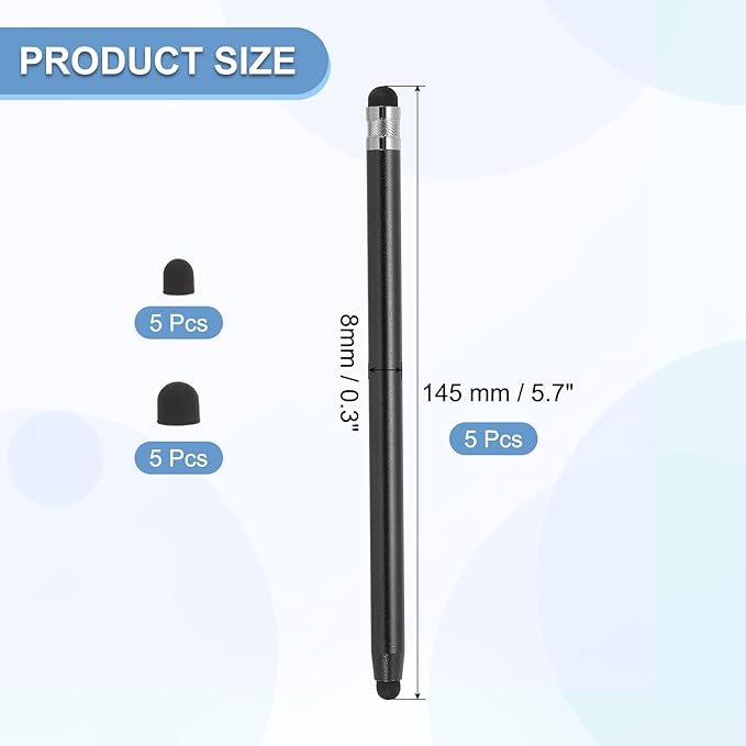 PATIKIL 5 Pcs Stylus Pens for Touch Screens, 2 in 1 High Sensitivity Universal Pen Capacitive Stylus for Phone Tablets Laptop Touch Screen Devices, Black