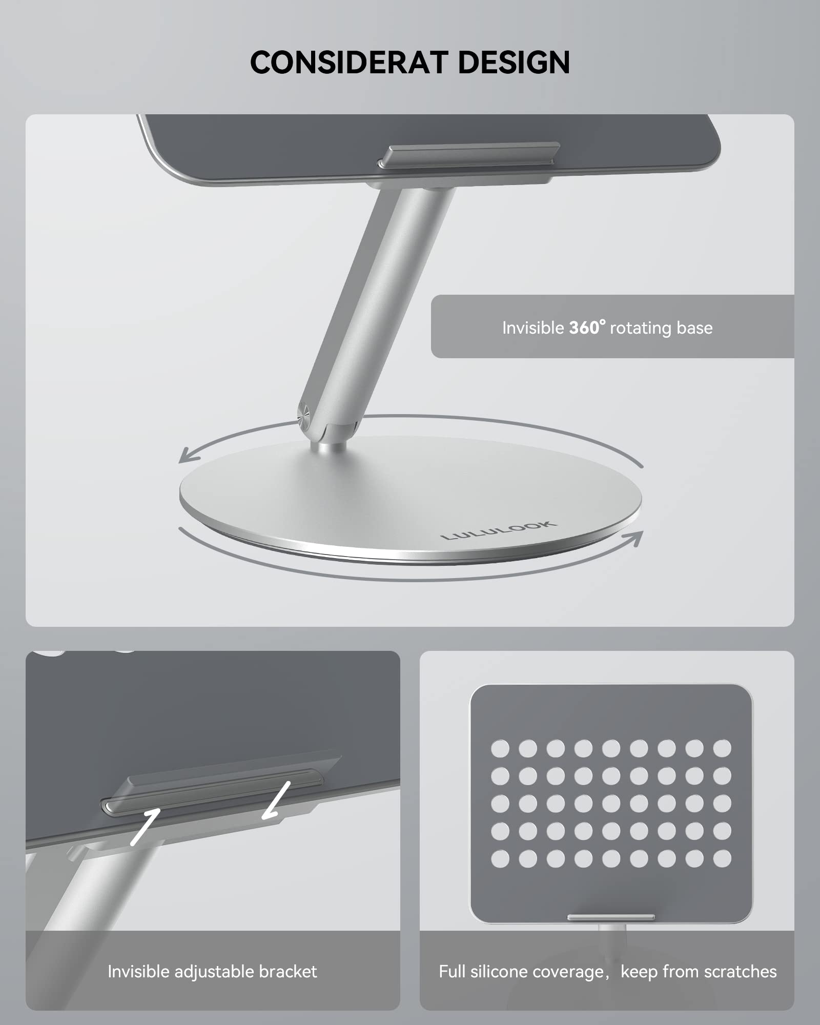 LULULOOK Laptop Stand for Desk 2025, 360 Rotating Adjustable Laptop Riser, Upgraded Foldable Full Aluminum Alloy Computer Stand for MacBook Pro/Air, Dell, HP, Lenovo and Other 10-17inch Laptops