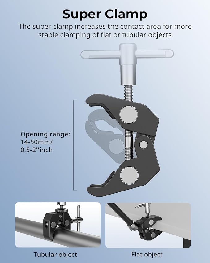 SMALLRIG Clamp w/ 1/4" and 3/8" Thread Holes, 9.8 Inches Adjustable Friction Power Articulating Magic Arm with Phone Holder for Action Cameras, Smartphones, LCD Monitor/LED Lights - 5326