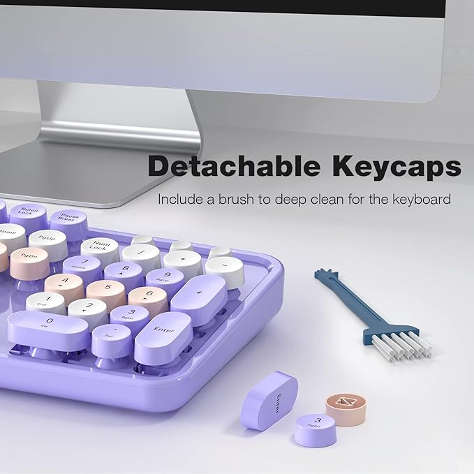 KNOWSQT Wireless Keyboard and Mouse Combo Purple Colorful - 2.4G Typewriter Full-Size Retro Keyboards - USB Receiver Plug and Play, for Computer, PC, Laptop, Desktop, Windows