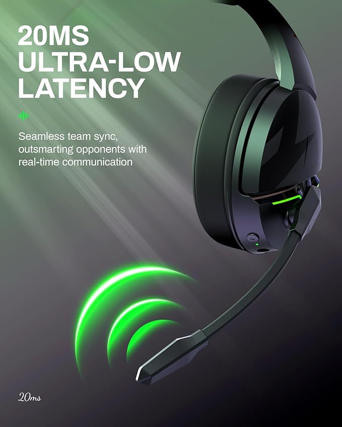 acer Wireless Gaming Headset, PS5 Headset with 2.4GHz for Ps5, Ps4, PC, Switch, Bluetooth 5.3 + 100Hrs Gaming Headphones with Noise Canceling Mic for Laptop, Mobile, Mac, 50mm Drivers (Green)