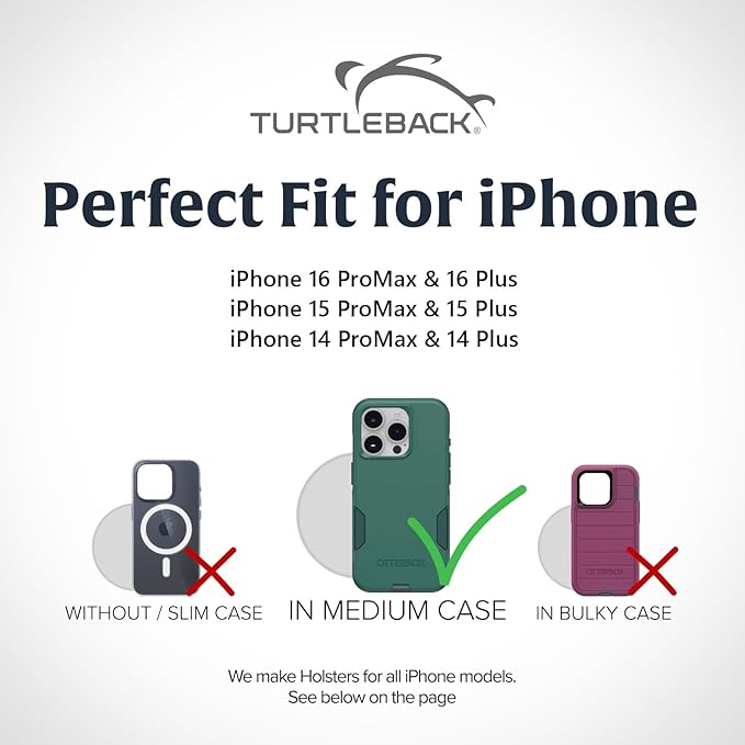 Turtleback Belt Clip for iPhone 16 Pro Max, 15 Pro Max, 14 Pro Max -Medium- Fits w/Shockproof Commuter Style Cases - Premium Black Nylon, Vertical Belt Holder Magnetic Closure, HD Rotating Clip