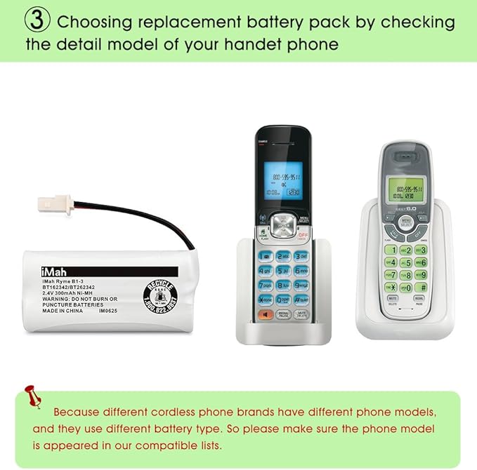 iMah BT162342/BT262342 2.4V 300mAh Ni-MH Cordless Phone Batteries Compatible with VTech CS6719 CS6114 CS6409 CS6419 CS6429 AT&T CL80112 EL52300 EL52400 Handset Telephone, Pack of 4