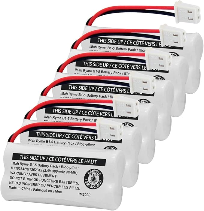 iMah BT162342/BT262342 2.4V 300mAh Ni-MH Cordless Phone Battery Pack, Also Compatible with BT183342/BT283342 AT&T EL52351 TL90070 VTech CS5119 DS6511 DS6722 LS6305 Handset, 6-Pack