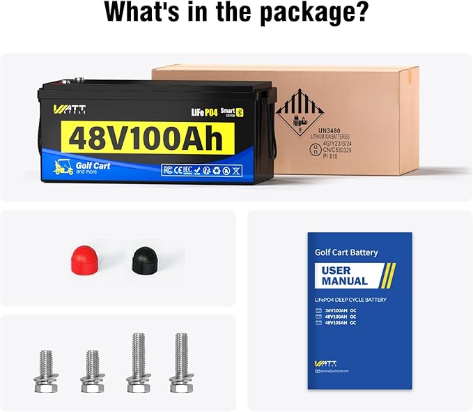 48V 100Ah Lithium Battery for Golf Cart, Built-in Bluetooth & 200A BMS & Mobile Monitor, 48Volt 15000+ Deep Cycles LiFePO4 Lithium Batterys, Range of 60 Miles 600A Peak Current for Golf Cart