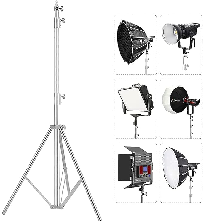 Stainless Steel Photography Video Tripod Stand, Spring Cushioned Heavy Duty Tripod Stand, 9.5ft/2.8m, Universal Adapter for Photography Studio Monolight Reflector Portrait