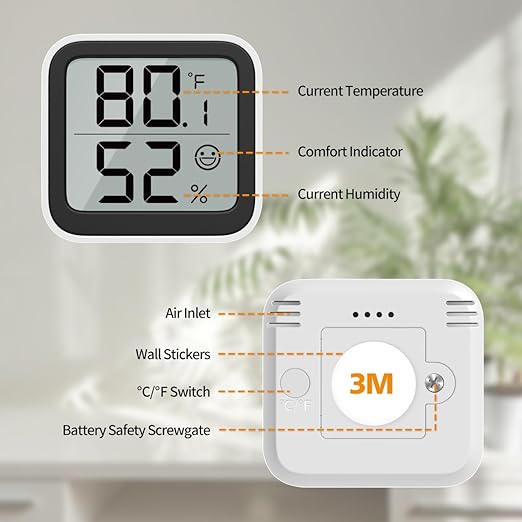 NOKLEAD Thermometer Humidity Meter Inside Mini Hygrometer Monitor Room Temperature Measuring Device with Face Icon Comfort Indicator ℃/℉ Switch for Baby Room Greenhouse Office Living Room（2）