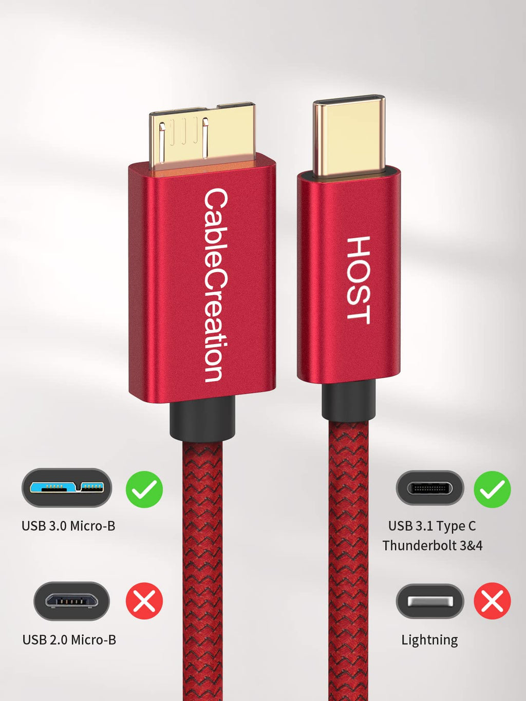 CableCreation USB C to Micro B Short Cable 1FT, 10G Micro B to USB C 3.1 External Hard Drive Cable for iPhone 15/16/17,Samsung Galaxy S24,Seagate WD Westgate My Passport,MacBook Pro/Air, iPad/Tablet